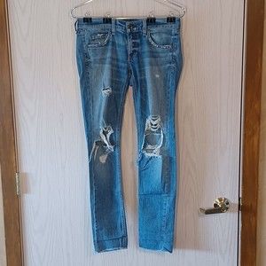rag & bone Skinny Jeans, Size 25, Mid-Rise, Distressed,Destroyed, Unfinished Hem